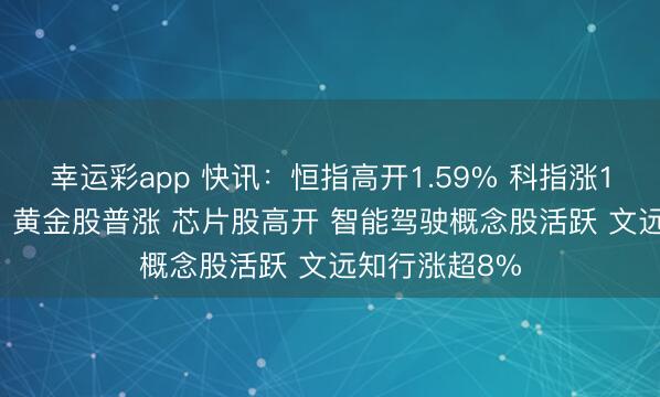 幸运彩app 快讯：恒指高开1.59% 科指涨1.9% 科网股、黄金股普涨 芯片股高开 智能驾驶概念股活跃 文远知行涨超8%