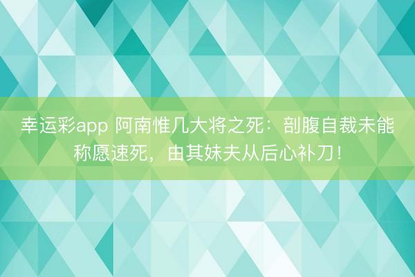 幸运彩app 阿南惟几大将之死：剖腹自裁未能称愿速死，由其妹夫从后心补刀！